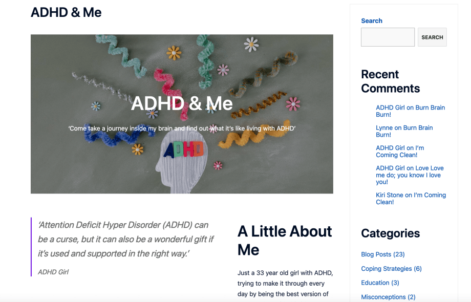 ADHD and Me - WordPress website
